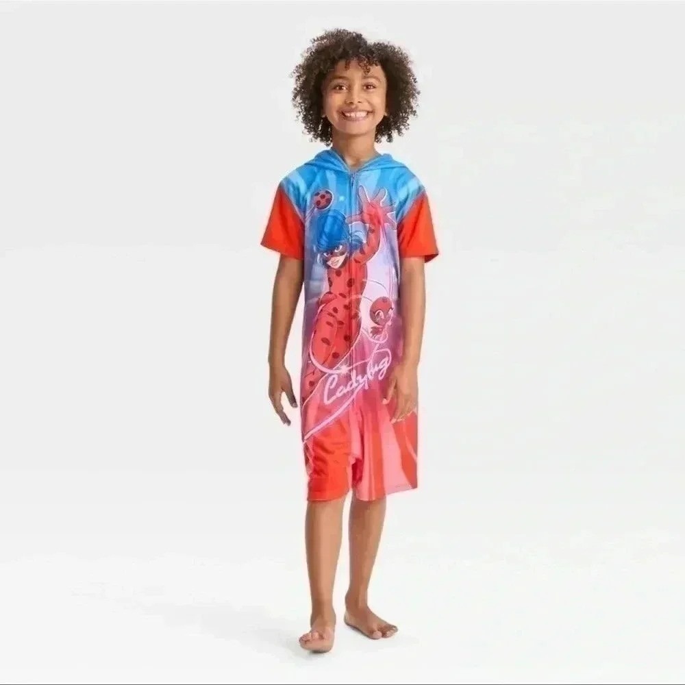 Miraculous Ladybug Zag Heroez Hooded Suit Red Blue‎ Short Sleeve 4/5 Kids PJs